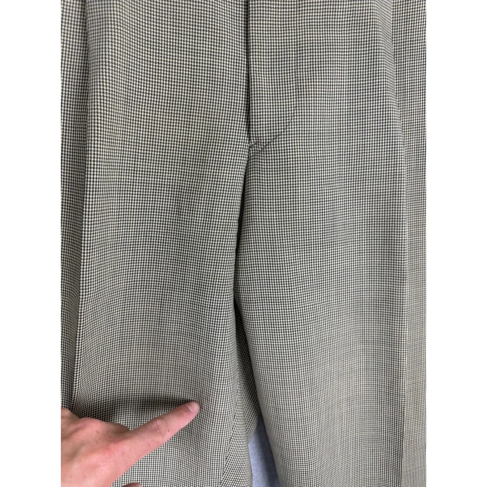 Valentino Uomo Mens 2 Piece Suit 42R 36x25.5 Tan‎ Houndstooth Blazer Pleated 80s